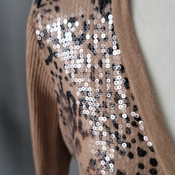 Charter Club sequin leopard print button-down cardigan - Picture 3 of 10
